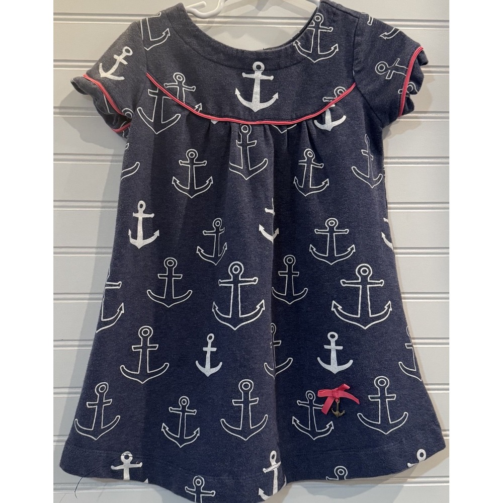 Maggie & Zoe Girls Anchor Dress 4T Navy Nautical Short Sleeve Knit Summer